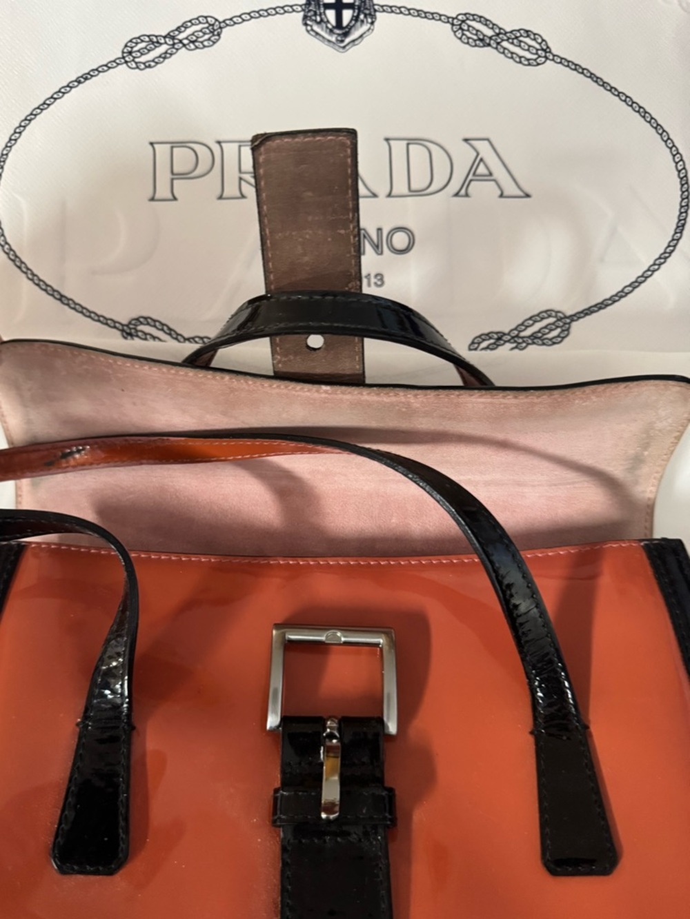 Vintage Prada šÆ% Authentic pinkish hues patent mini Bag with cards, dust bag set - Picture 13 of 17